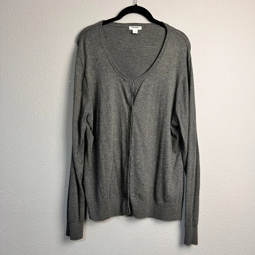 Old Navy Cozy XL Gray V-Neck Academia Button Front Knit Cardigan Sweater Classic